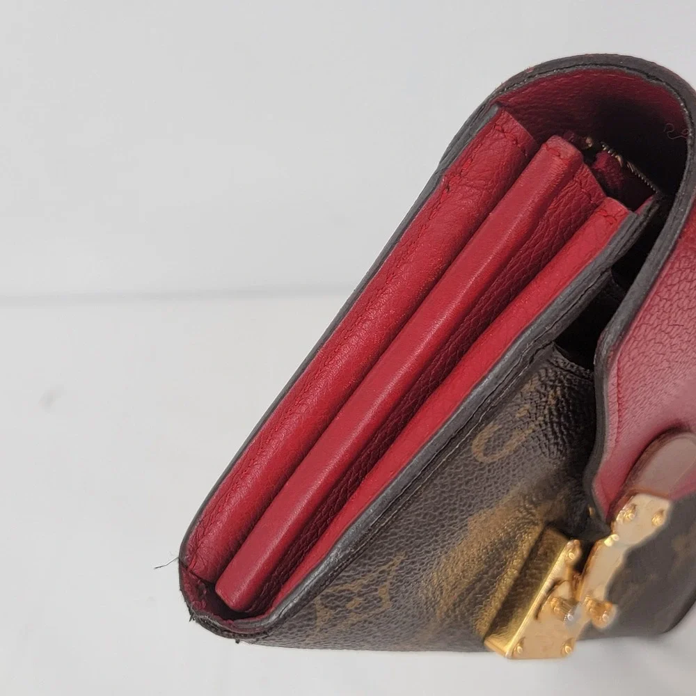 Authentic Louis Vuitton Pallas Wallet Monogram Canvas Cherry Red Leather S-Loc